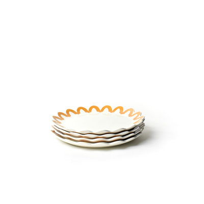 Brass Arabesque Trim Scallop Dinner Plate Set Of 4