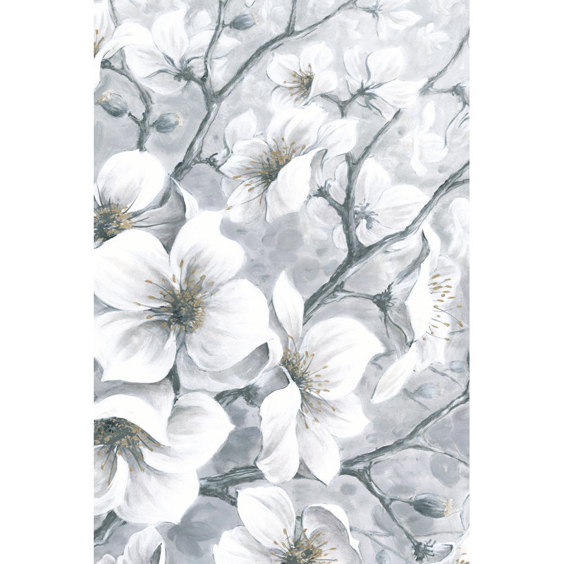Gold And White Flowers Cooled - Wrapped Canvas Painting, 46cm H x 30cm W x 3.8cm D