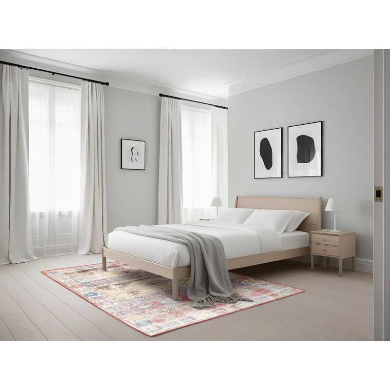 Tapis traditionnel rose / rouge / bleu, Rectangle 5 pi x 7 pi