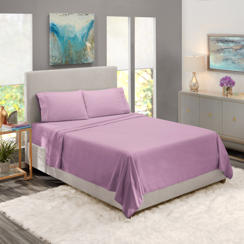  Ensemble de draps double brossé de luxe pour hôtel avec draps et taies d'oreiller très doux, Rêve lavande, Double XL