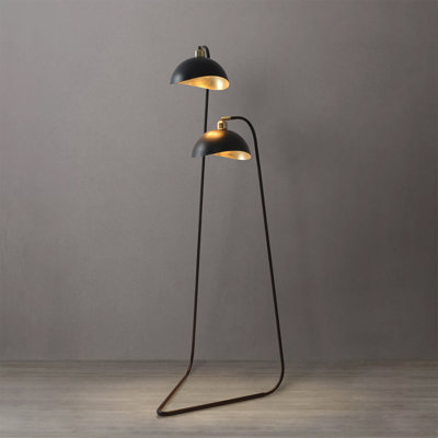 Luna Bella Duo Floor Lamp - Weathered Brass, Matte Black/Gold-Leaf Shade, Black Marble, On/Off Switch