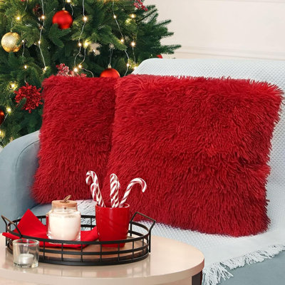 Housses de coussin rouges, paquet de 2 housses de Noël pour coussins décoratifs, housses de coussins décoratifs de luxe moelleux pour lit de chambre à coucher, 16 x 16 po