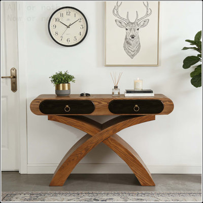 Ashwood Veneered Console Table with X-Shaped Legs