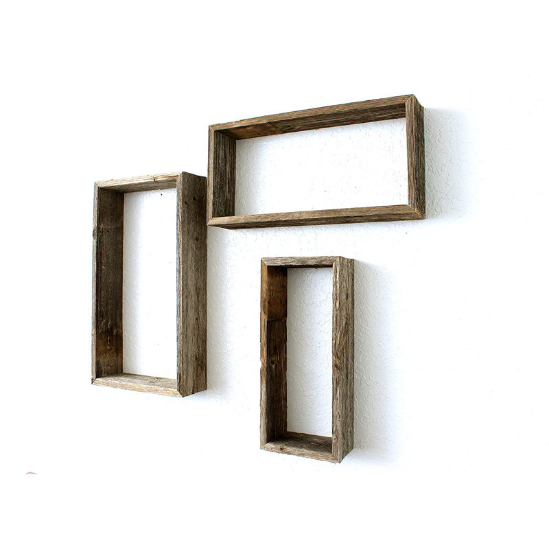 Rustic Farmhouse Set Of 3 Rectangle Shadow Box Shelves