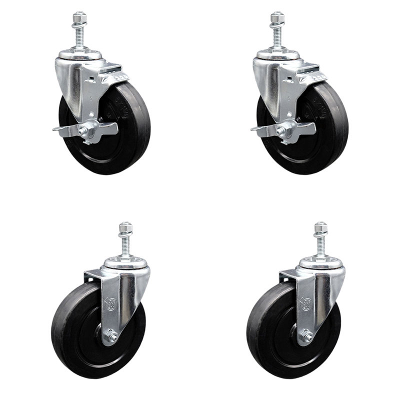 Rubber 3/8 Inch Threaded Stem Caster Set 2 Brakes SCC