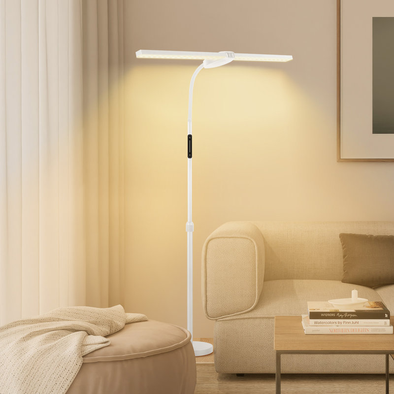 Lampe sur pied 68,5 "à DEL à intensité variable avec double tête et lampe DEL super brillante 18W avec télécommande, Blanc