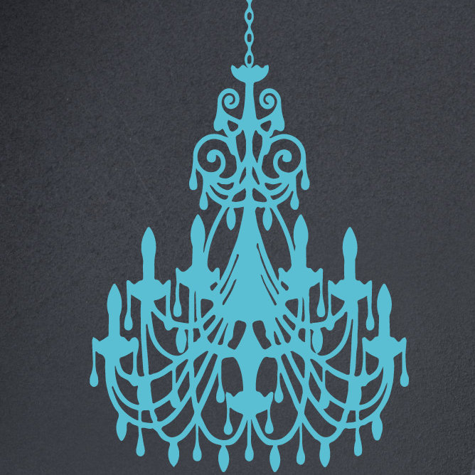 Décalcomanie murale lustre ornée, H 24 po x l 16 po x P 0,01 po, Bleu geyser