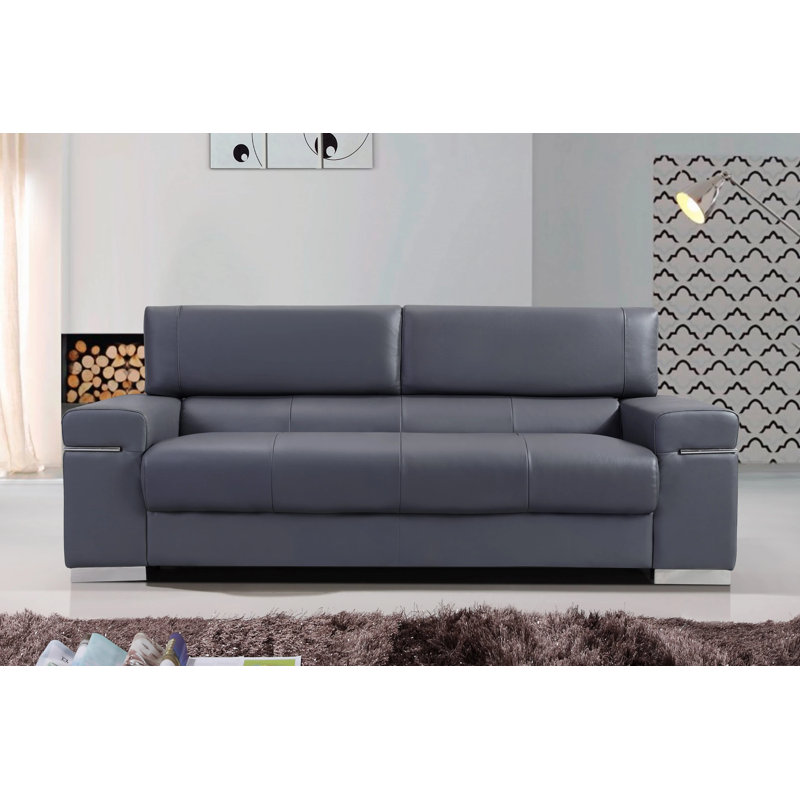 Orlando Upholstered 86'' Sofa, Gray Genuine Leather, 3