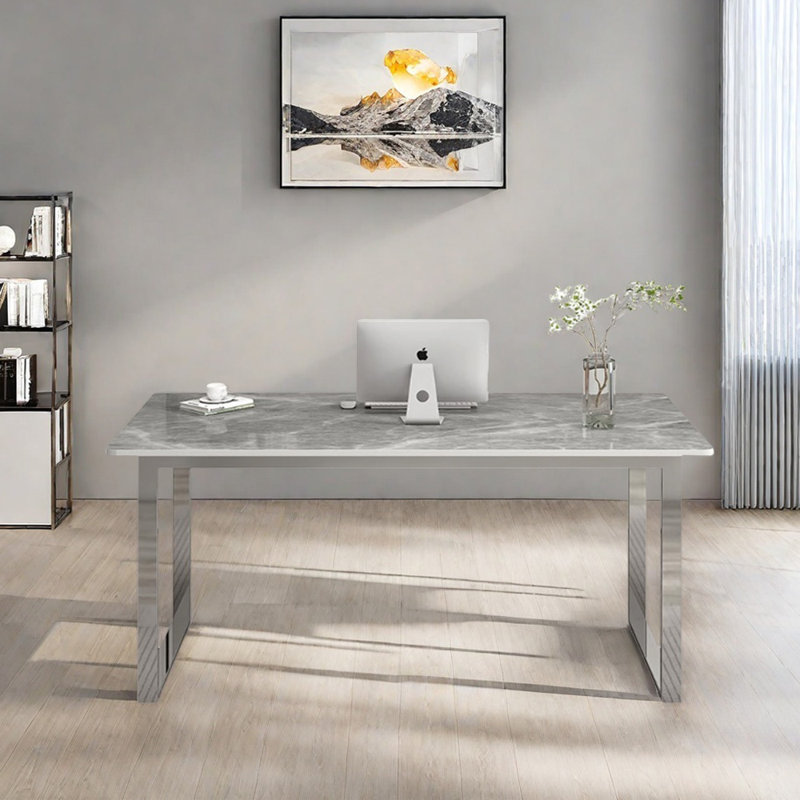 Bureau en acier inoxydable Minimalist, Gris clair, H 29,52 po x l 70,86 po x P 31,49 po