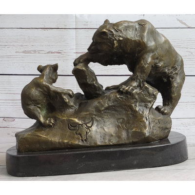 Abdihafid Bear  Cubs Playing - Bronze Metal Sculpture Statue Wildlife Lodge Cabin Decor Signed Art