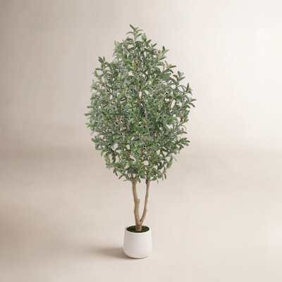 Adcock 7Ft Artificial Olive Tree In White Pot, Faux Silk Floor Plant With Realistic Olives & Lush Leaves For Modern Farmhouse Décor