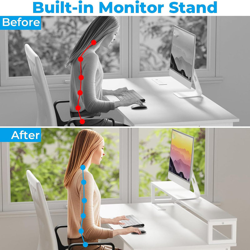 Computer Desk With USB Charging Port And Power Outlet,Reversible Small Desk With Monitor Stand And Storage Shelves For Home Office, Work Desk With Cup Holder Hook