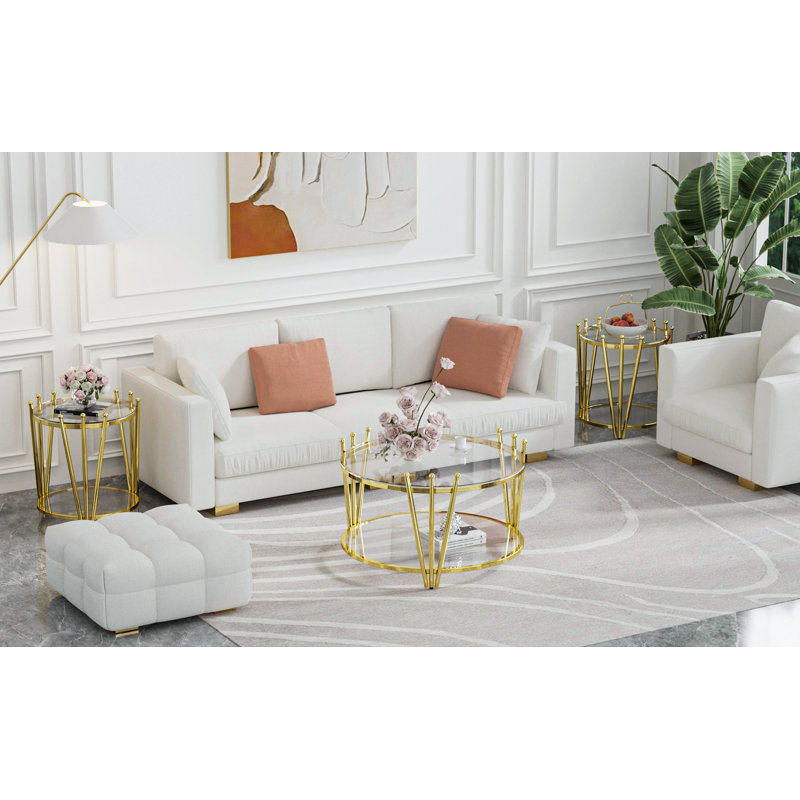 Table de bout avec pieds en acier inoxydable, table d'appoint pour le salon, Clair