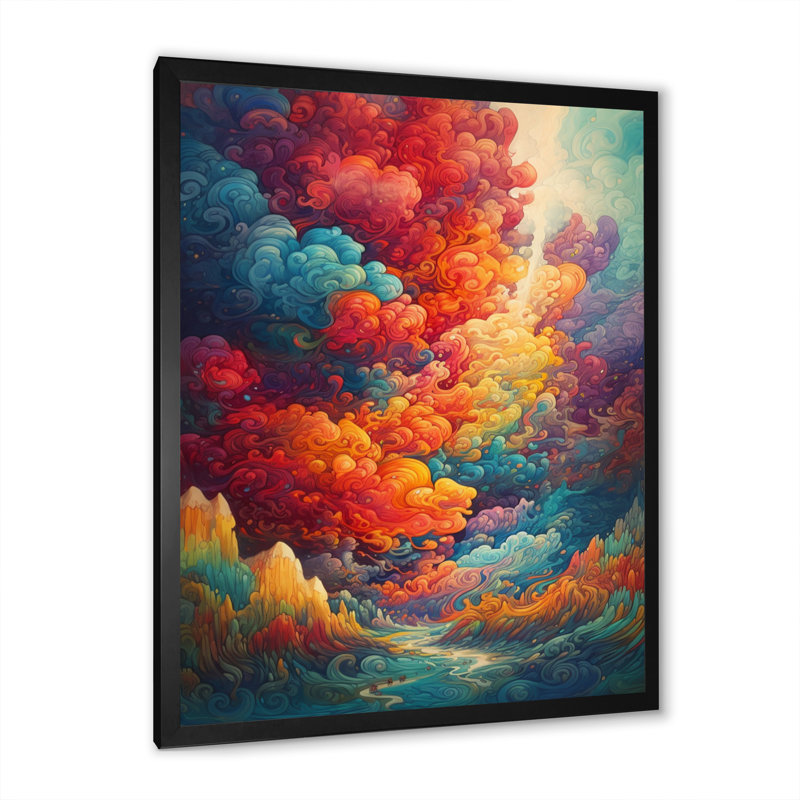 Rainbow Colored Waves In The Sky II, reproduction d'art sur toile, Cadre photo noir, H 32 po x l 16 po x P 1 po