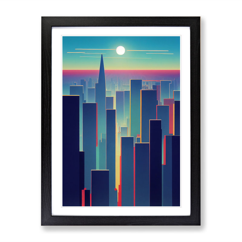 Serene City Skyline No.2 - Framed Print, Black Framed, 64cm H x 46cm W x 2cm D