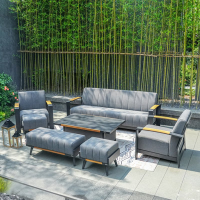 Genan Teak 9 - Person Patio Conversation Set with Cushions
