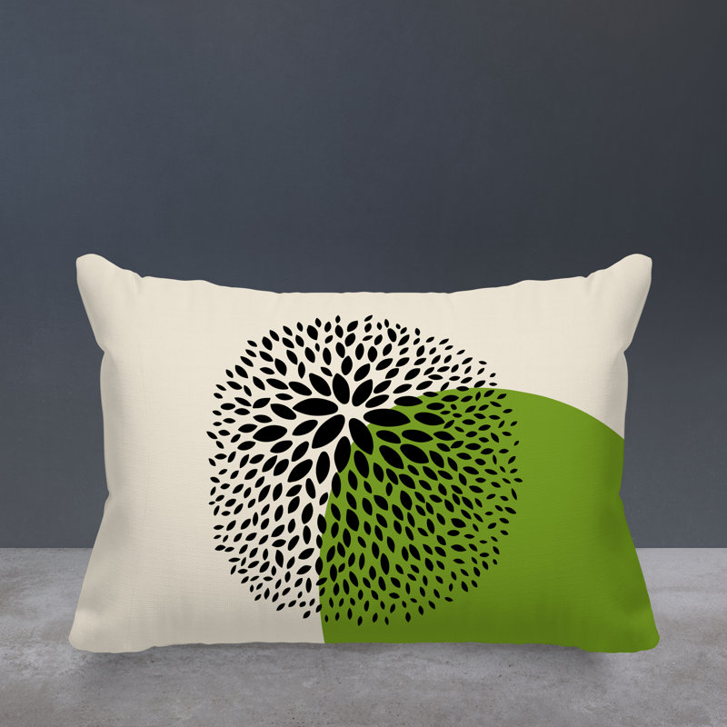 Coussin décoratif intérieur / extérieur en polyester filé floral Bavière, Chartreuse / crème / noir