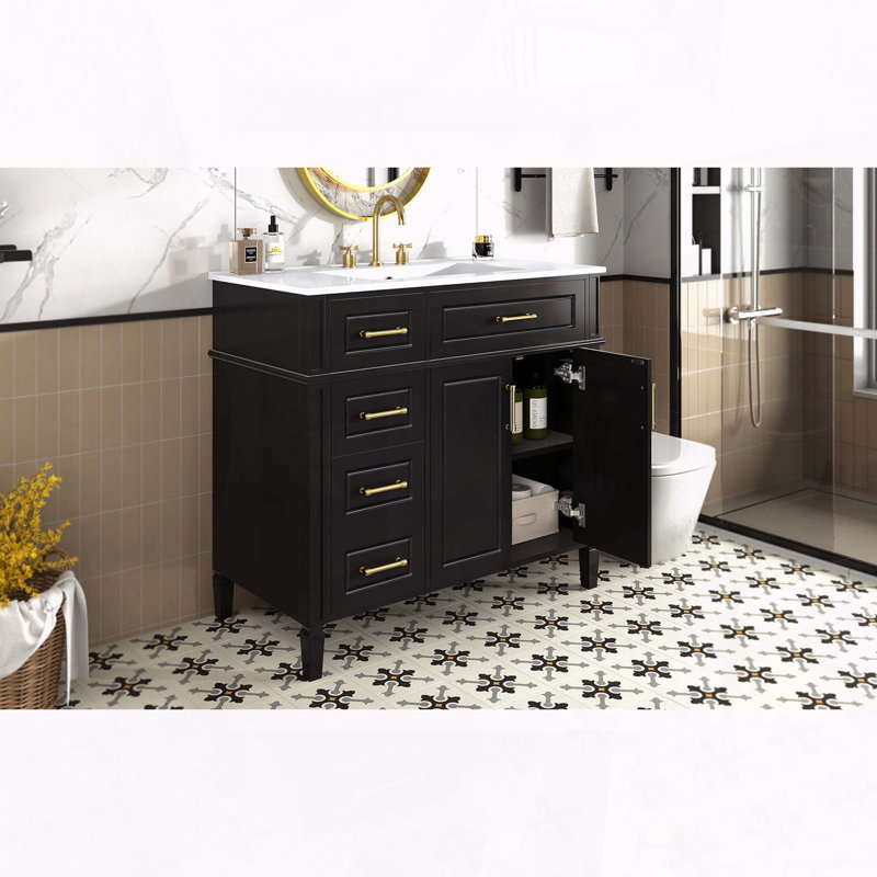 Meuble-lavabo moderne 36 po avec lavabo en céramique et tiroir rabattable 36 po, Black