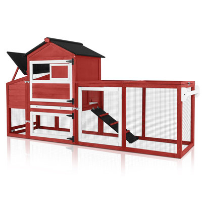 Chicken Coop For Outdoor - Poultry Cage With Wheels, Nesting Box, Leakproof Pull-on Tray, And Asphalt Waterproof Roof