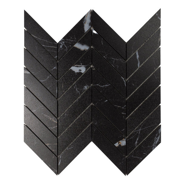 Longo Black Chevron Marble Look Mosaic Porcelain Tile