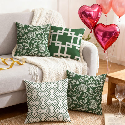 4PCS Spring Pillow Cover, 18x18 Inch Green Botanical Pattern Throw Pillow Cover, Cushion Cover Decoration for Holiday, Anniversary, Wedding, Home Sofa, Style A