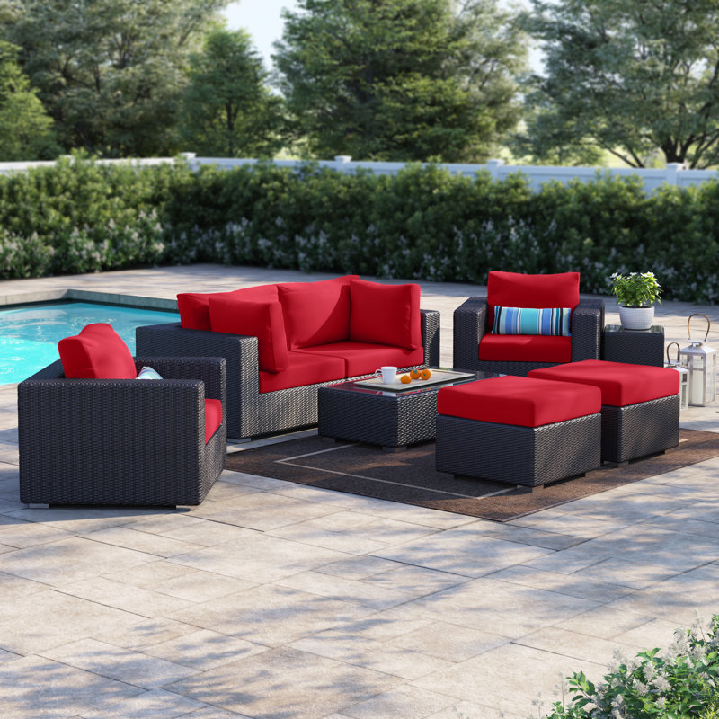 Ensemble modulaire d'extérieur pour terrasse 8 pièces Convene Collection, Espresso et rouge