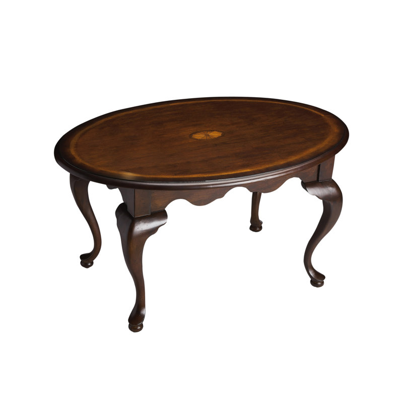Jerad 38"W Oval Wood Traditional Queen Anne Coffee Table, Cherry