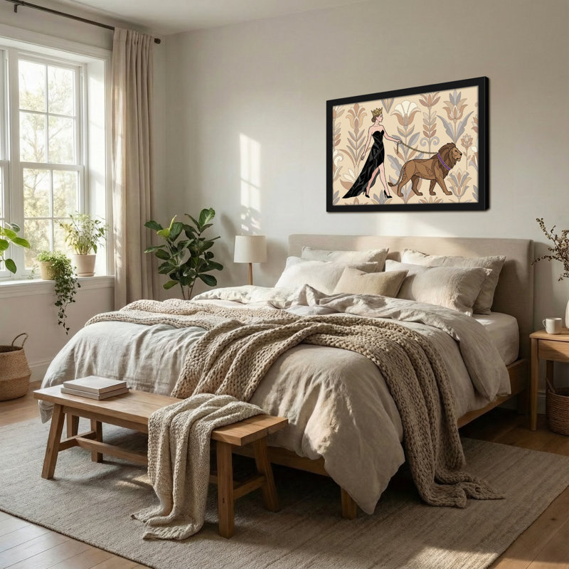 Animaux avec un lion en laisse, H 12 po x l 18 po