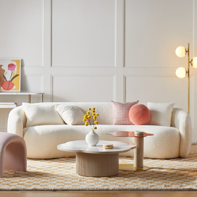 Yazgur Boneless 93.6" Curved Modern Upholstered Sofa, Beige Polyester Blend, 26.9" H x 93.6" W x 41.3" D
