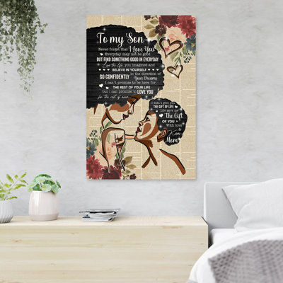 «Mom and Son With Flowers - To My Son, Never Forget That I Love You», reproduction d'art graphique sur toile tendue 1 pièce