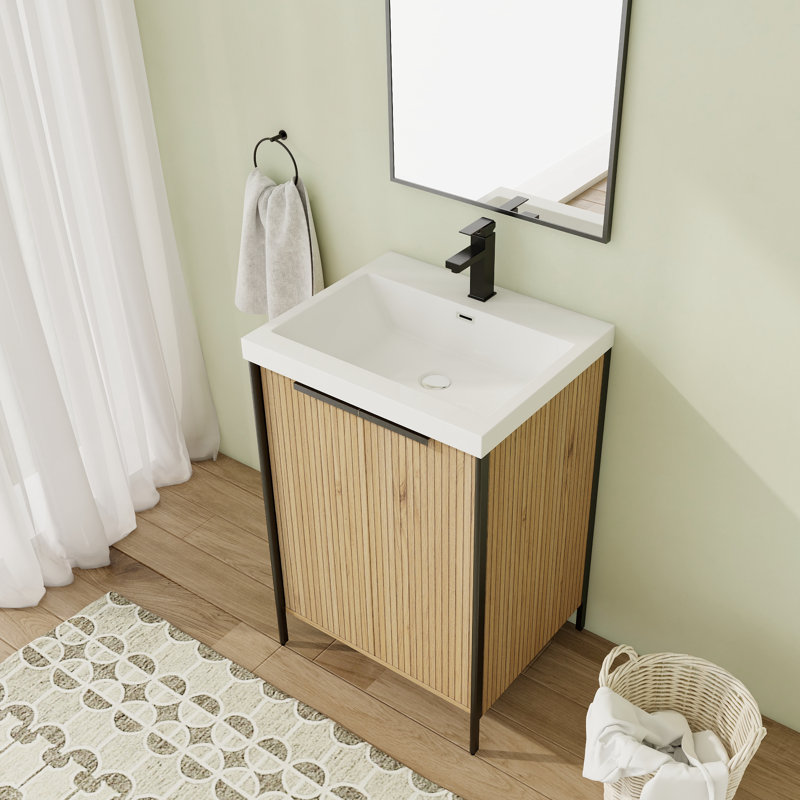 Meuble-lavabo simple autoportant 24 po avec plateau en résine et porte à fermeture en douceur 24 po