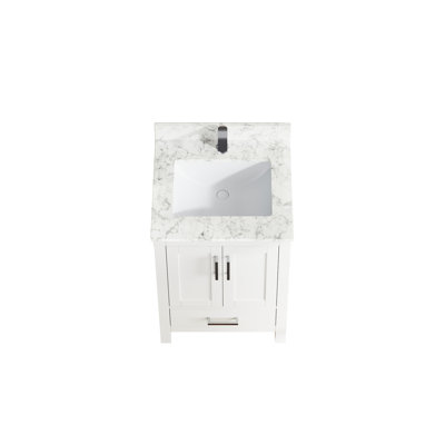 Meuble-lavabo autoportant de 23 po avec 2 portes et 1 conception, lavabo et robinet, contreplaqué de bois massif, meuble de rangement silencieux et facile, 2 portes et 1 tiroir, céramique