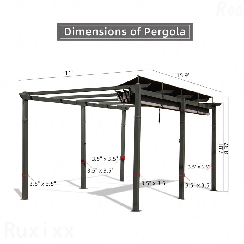 11X20FT Gazebo Aluminum, For Outdoor Use With Retractable Canopy, Dark Gray