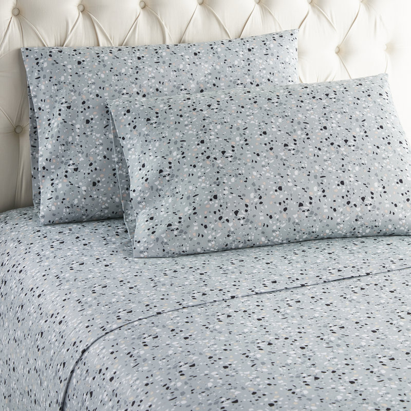 Ensemble de draps Micro Flannel®, Ensemble de draps pour lit double avec 2 taies d'o, Gris clair Terrazzo