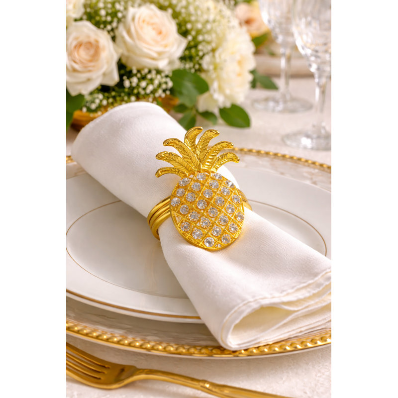 Anneaux de serviette en métal orné de bijoux ananas, ensemble de 4