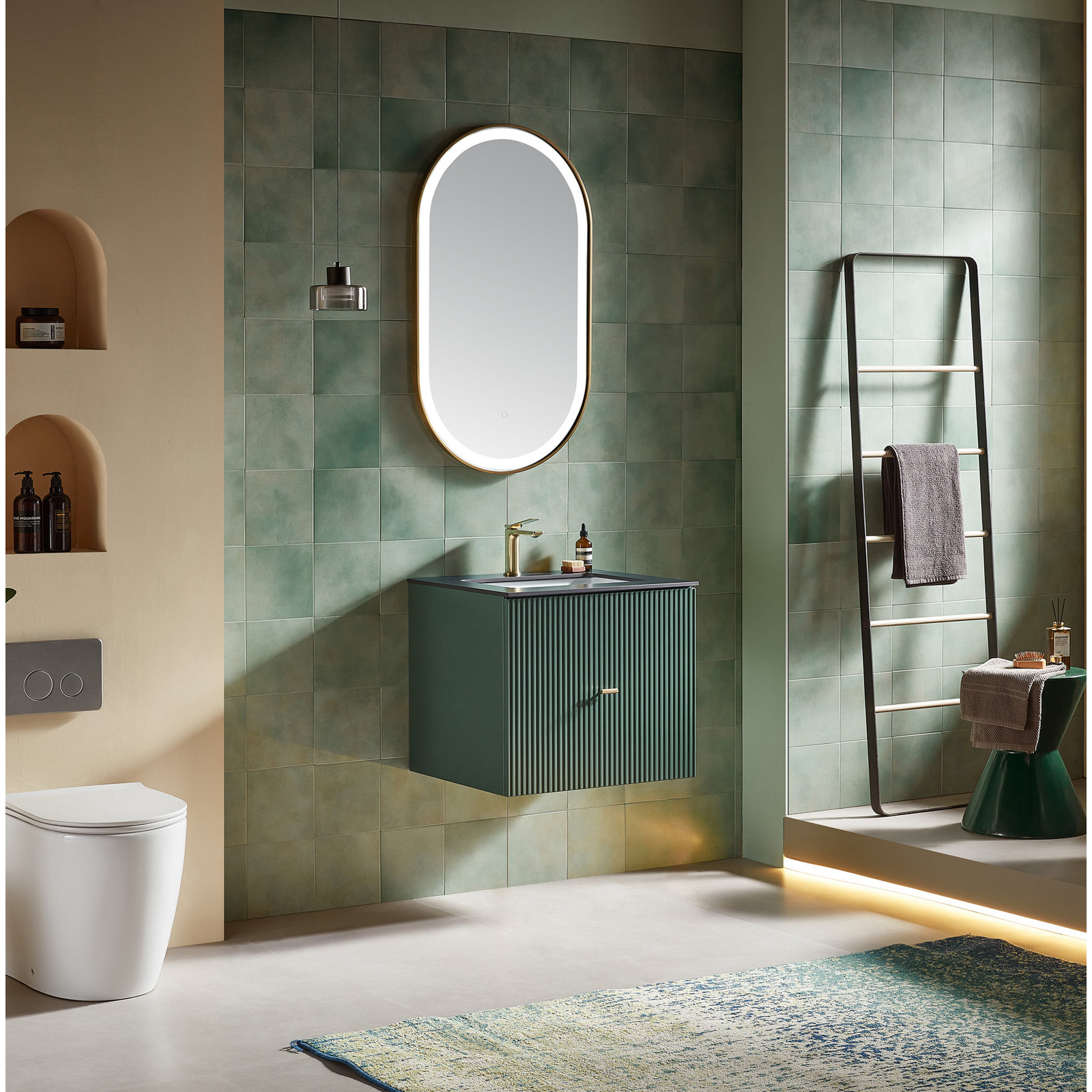 Jamell Single Bathroom Vanity, Black, Forest Green