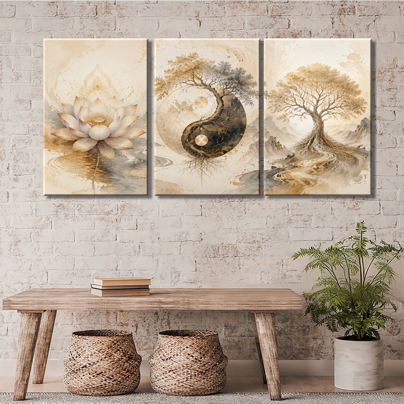 «Yin Yang Tree of Life», art mural sur toile tendue Zen, H 36 po x l 72 po x P 1 po
