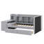 Lit de jour rembourré avec tiroirs, tablettes, armoires rabattables et table d'appoint-421722462
