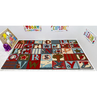 KidCarpet Alphabet Seating Rug Earth Tone, 6' x 8'6" Rectangle ABC Letter Area Rug for Children's Classroom Floor Mat Educational Rug for Learning