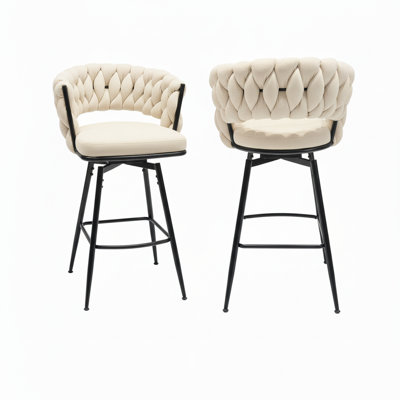 26" Linen Woven Swivel Bar Stools With Back And Footrest,set Of 2 Upholstered Bar Chair Counter Stool Arm Chairs by Latitude Run