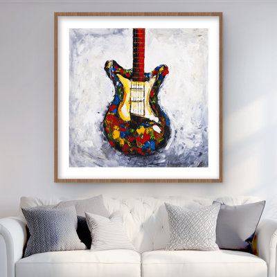 Guitare colorée - impression musicale encadrée avec passe-partout noir