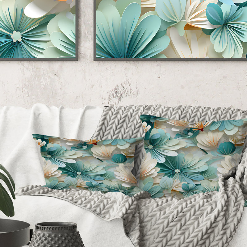 Blanc et vert Coastal Escape I - Coussin décoratif imprimé côtier, H 16 po x l 16 po