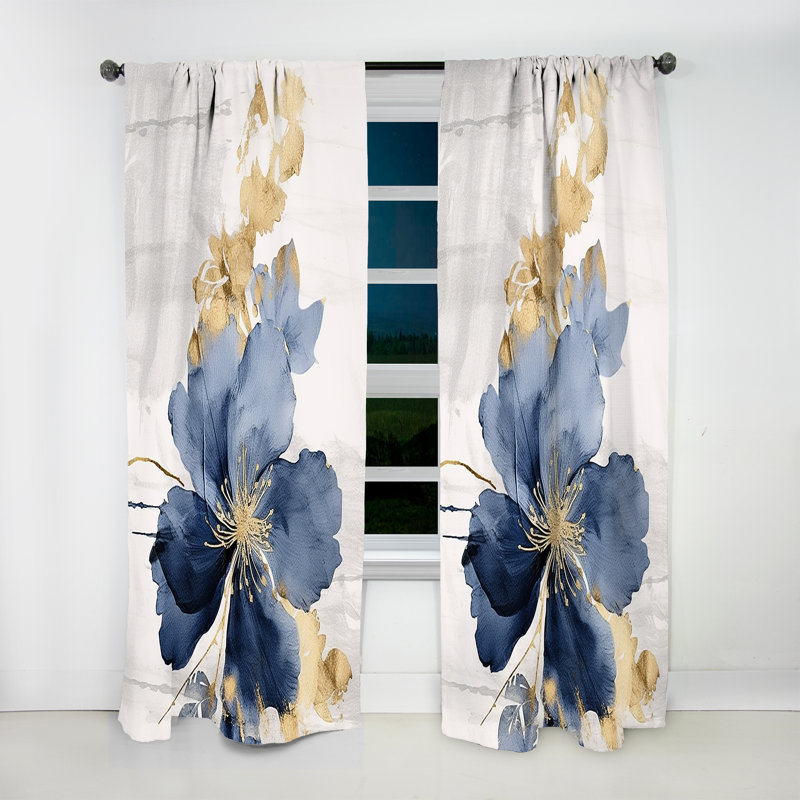 Panneau de rideau floral, motif hibiscus bleu blanc occultant - Hibiscus bleu blanc fleurs d'harmonie tropicale I