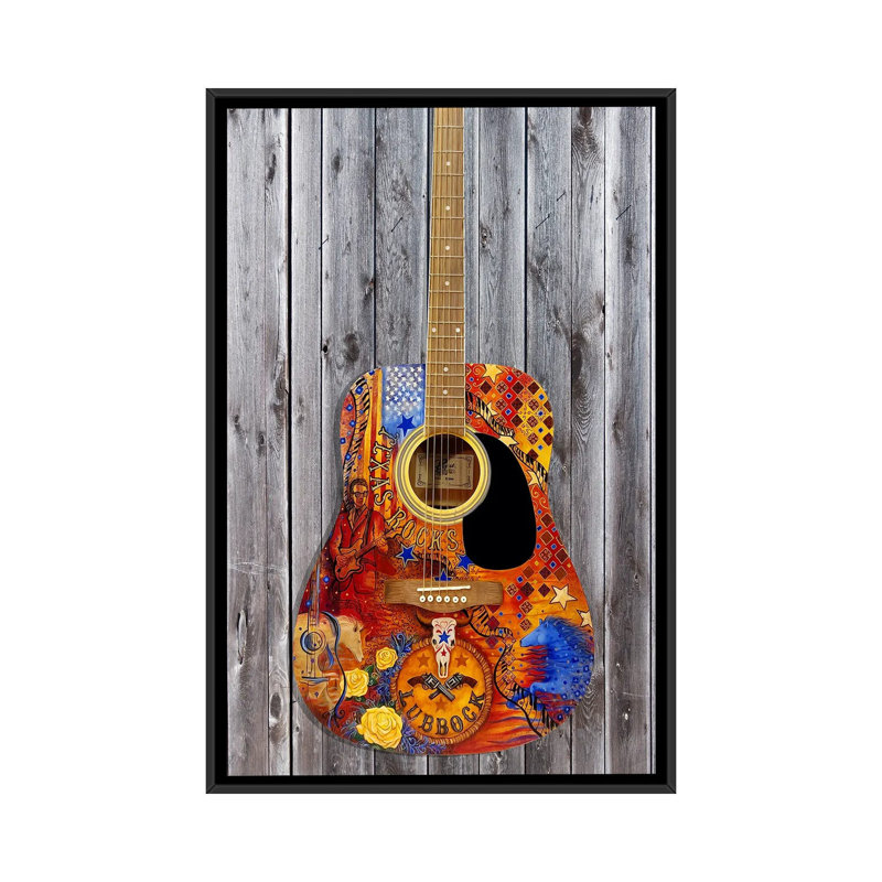 Texas Rocks Flag Guitar_1PC6, 48" H x 32" W, Black Floater Framed