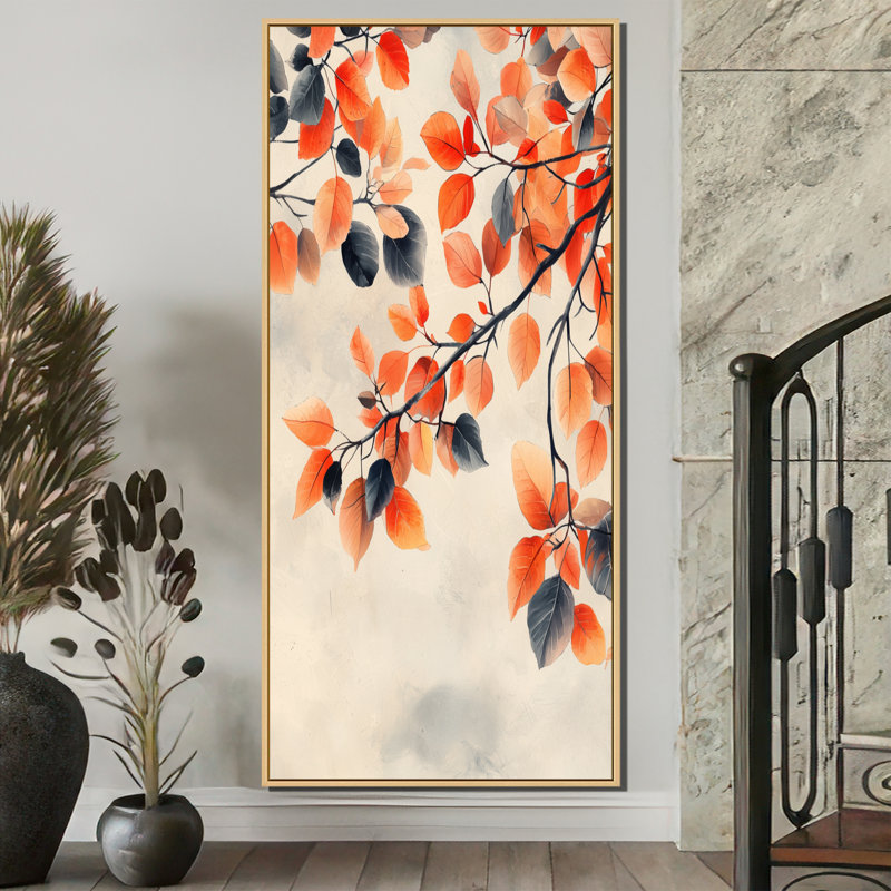 Orange orange, feuilles d'automne II - feuilles, art mural sur toile, H 60 po x l 28 po, Reproduction avec cadre flottant