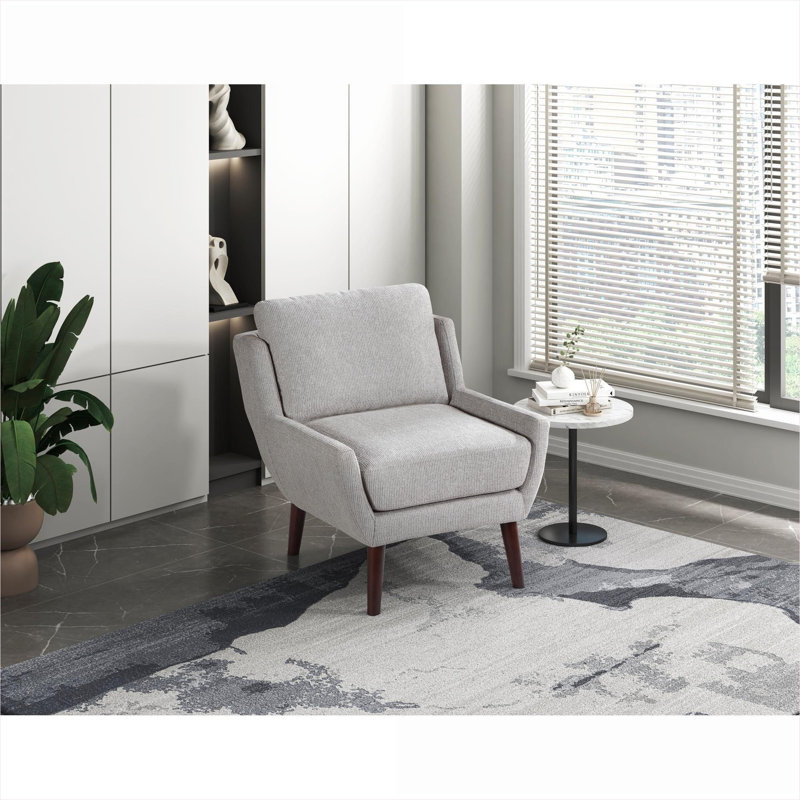 Fauteuil d'appoint contemporain pour salon avec revêtement d'appoint en chenille gris ardoise et pieds en bois massif, Gris