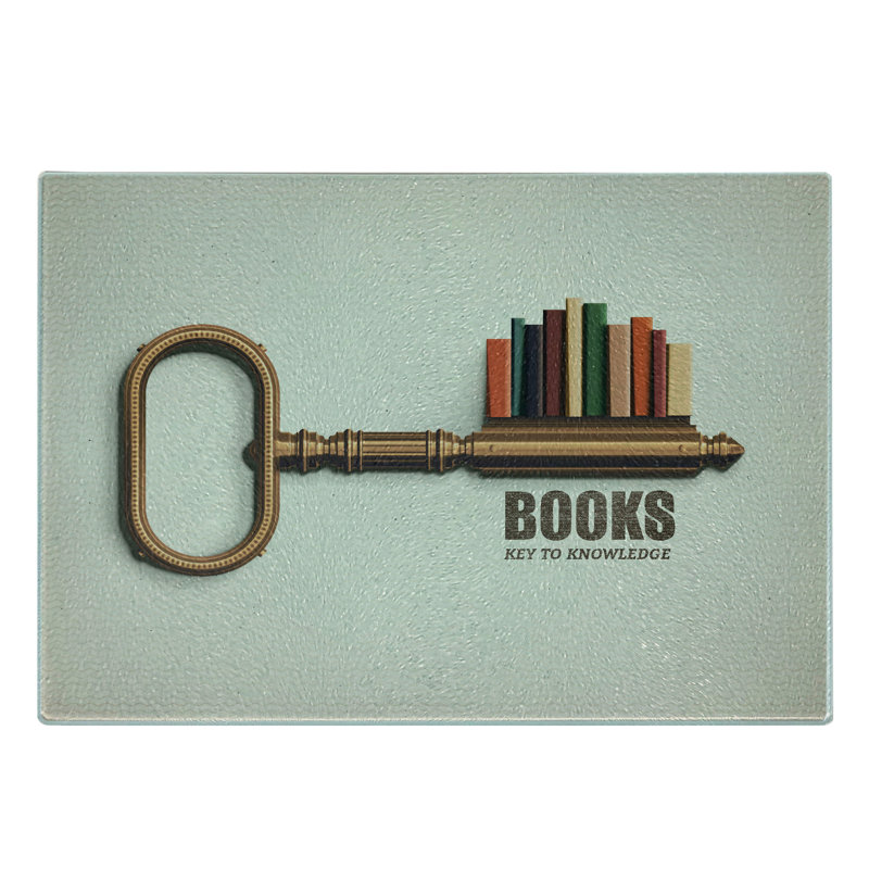 Ambesonne Book Tempered Glass Cutting Board Key to Knowledge Theme Multicolor