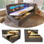 L-Shaped Linen Bed with LED & Charging Ports, Hydraulic Storage, 2 Color Options-1927593484