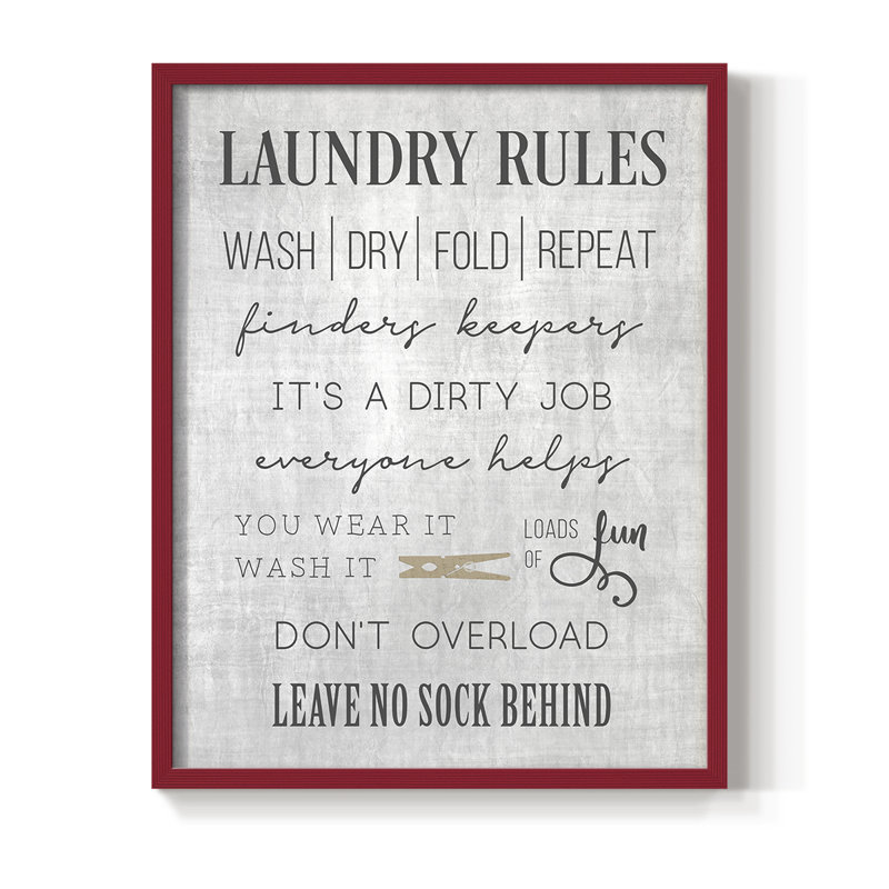 «Neutral Laundry Rules», reproduction encadrée - bois massif, H 11 po x l 9 po, Rouge