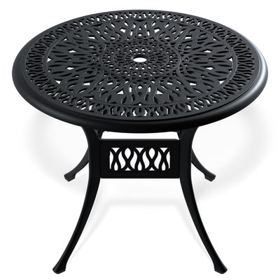 35.95-inch Black Frame Cast Aluminum Patio Dining Table - Protected , Stylish 35.95" In To Harsh Weather, Ergonomic